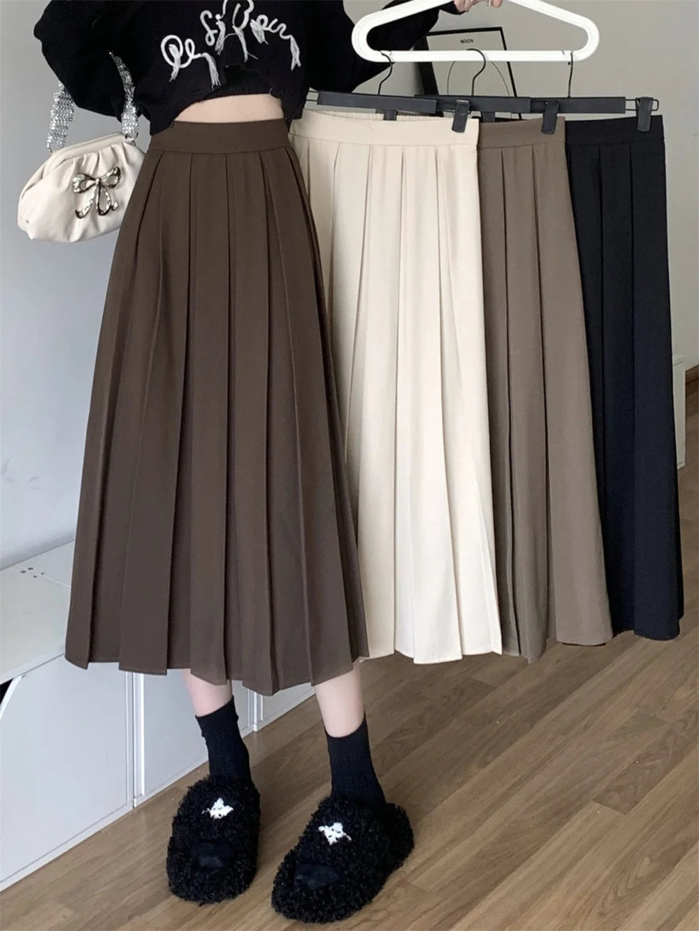 Modest Skirts for Women Korean Style Long Black Skirt Women's Pleated Skirt Relaxation Long Skirts for Women Student